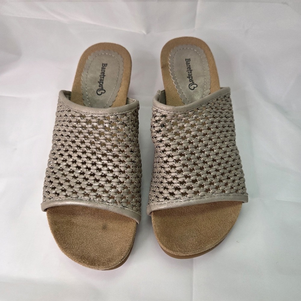Baretraps Womens Champagne Sz 7.5 Flossey Woven Wedge Sandal Boho Beachy Resort‎